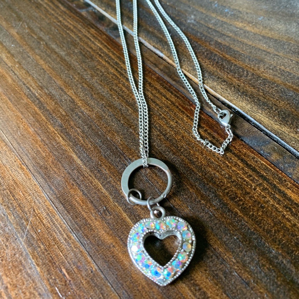 Long Heart Rhinestone Necklace
